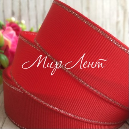 Репс 2,5 см люрекс (срібло), темно-червоний, за 1 м