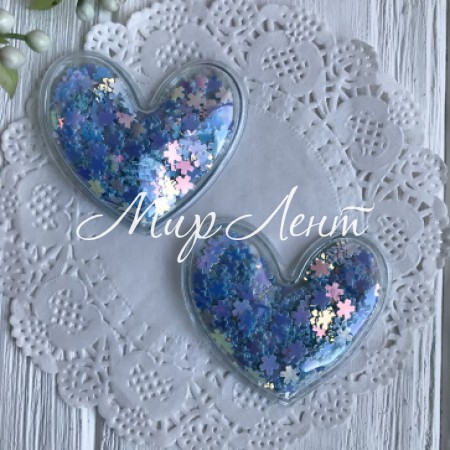 Силіконове серце із наповнювачем, 5 см, бірюзові квіточки, шт.