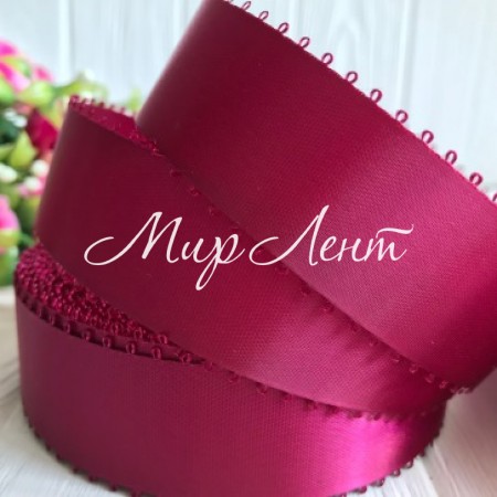 Атлас двосторонній з петельками 2,5 см, вишневий, метр
