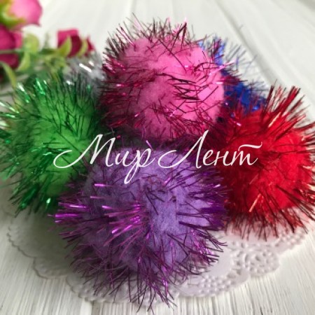 Помпони із люрексом, 4 см, кольоровий мікс, ціна за 1 шт.