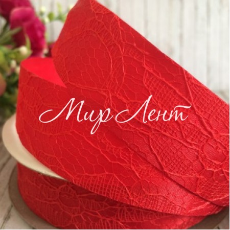 Атлас 2,5 см, кружево, красный