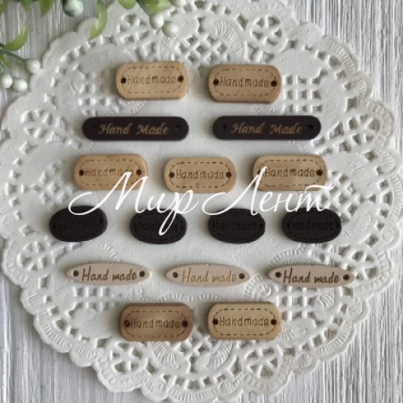 Ярлик дерев'яний Hand made, 1,8-3,5 см, мікс форм у коричнево-бежевих тонах, упаковка 100 шт.