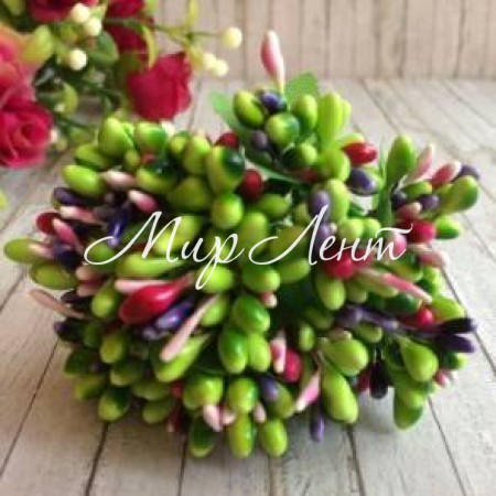 Веточка с тычинками MIX, салатово-малиновая