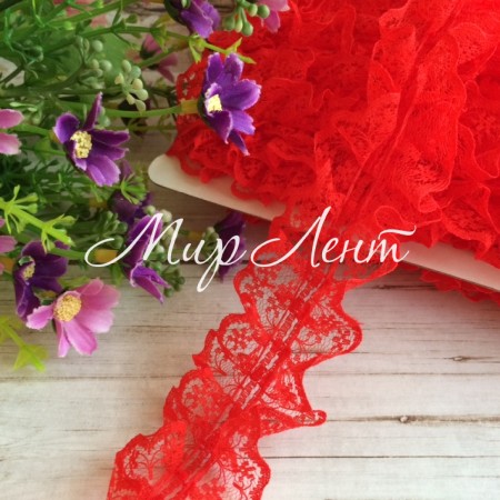 Кружево-рюша, 4 см, красное