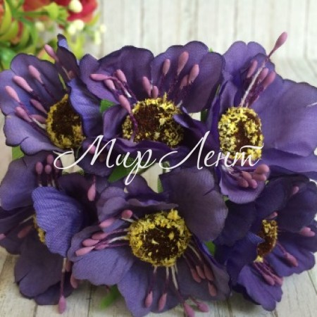 Мак, 4 см, темно-фіолетовий, 6 квіточок у пучку, 1 пучок