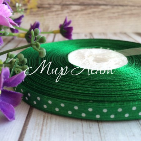 Атлас 0,6 см горох, зеленый, рулон 45 м