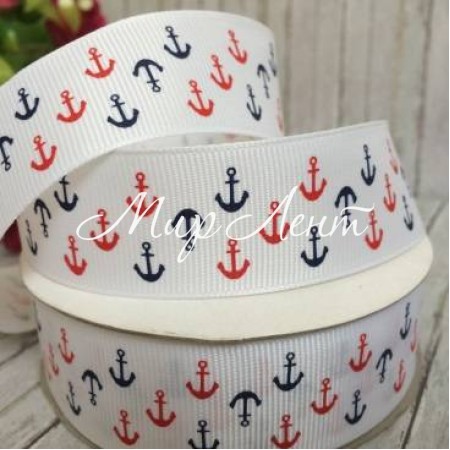 Репс 2,5 см, якоря маленькие, белый