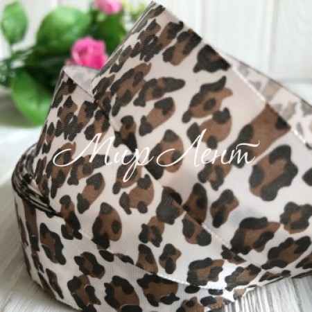 Атлас 2,5 см, ванільний леопард, метр