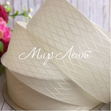 Атлас діагональ, 2,5 см, молочний