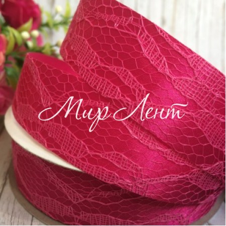 Атлас 2,5 см, мереживо, малиновий