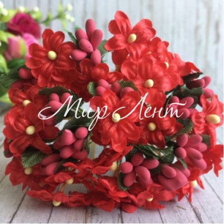 Сирень с тычинками, 2 см, красный, букет