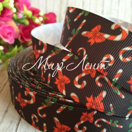 Репс 2,5 см VIP, різдвяна палиця на чорному тлі