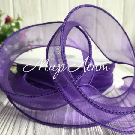 Органза з прошитим кантом, 3 см, фіолетовий, рулон 23 м