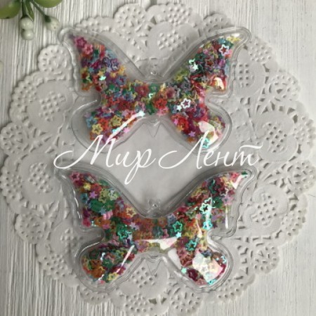 Силіконовий метелик з наповнювачем, 7х4,5 см, різнокольорові порожні зірки, шт.