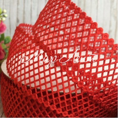 Мереживна стрічка сіточка, 4 см, червоний, метр