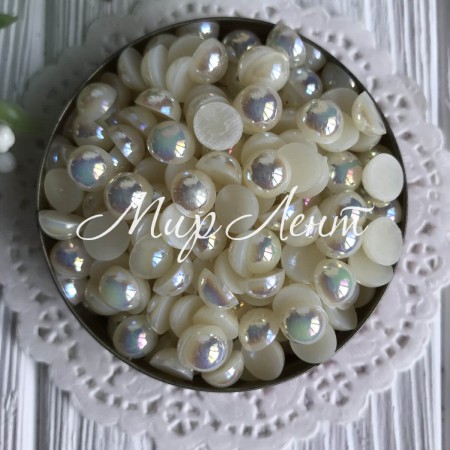 Напівбусина, 8 мм, молочний перламутр, 100 шт.