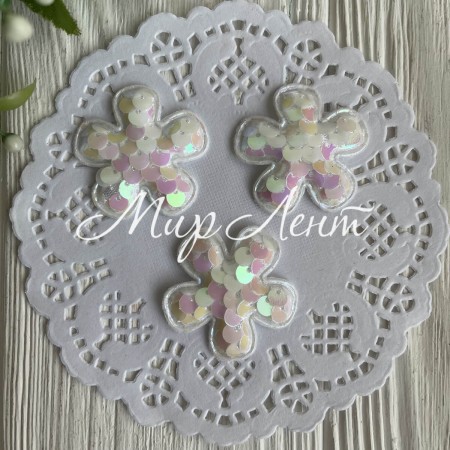 Аплікація квіточка з паєтками, 3,5 см, білий перламутр, шт.