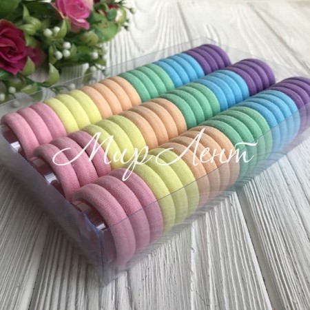 Набір резинок велюрчик, 3 см, рожево-персиково-ліловий, упаковка 66 шт.