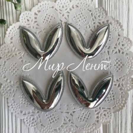 Аплікація лакові вушка, 3х3, 5 см, срібло, шт.