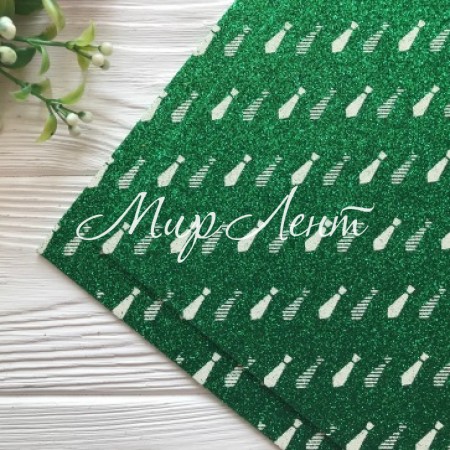 Фоамиран глиттерный с рисунком, 2 мм, зеленый с галстуками (горизонтальный), шт.
