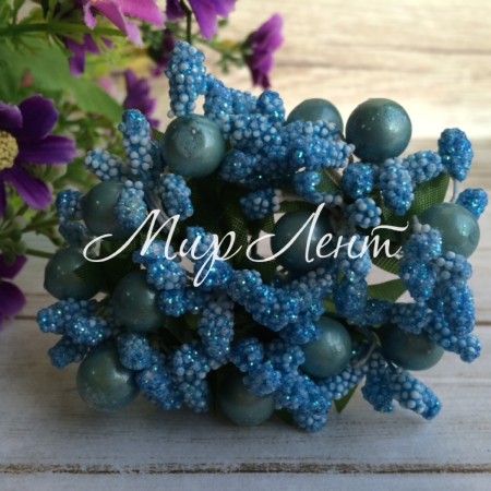 Веточка перламутровая бирюзовая с бирюзовыми ягодками