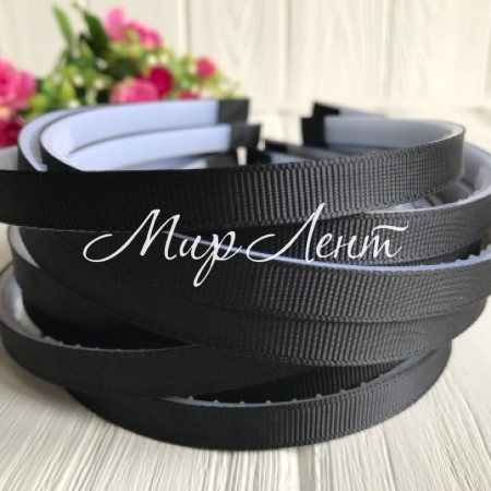 Обруч пластиковий у репсі, 1 см, чорний, 1 шт.