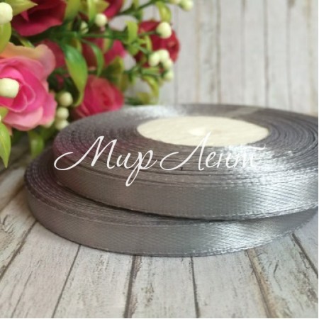 Атлас 0,6 см, срібло, рулон 33 м