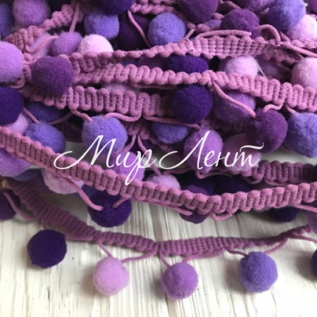 Тесьма з помпонами (big), 1,5 см, темно-фіолетовий-ліловий-фіолетовий, метр