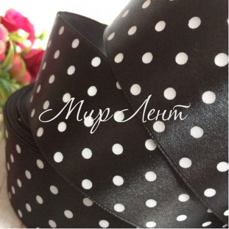 Атлас 4 см горох, черный, метр