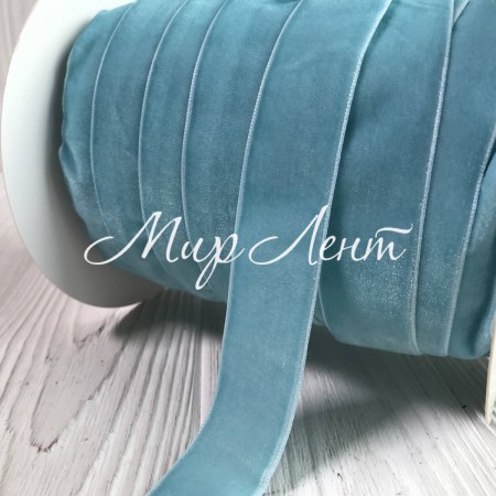 Стрічка велюр, 2,5 см, світлий тифанні, метр