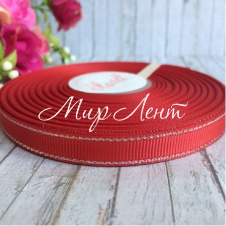 Репс 0,9 см люрекс (срібло), темно-червоний, рулон 23 м