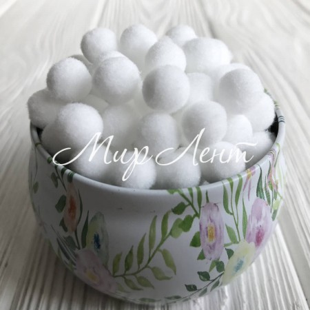 Помпони оксамитові, 1 см, білий, за 1 шт.