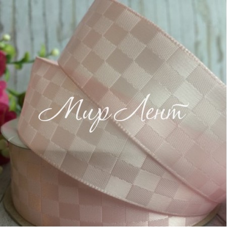 Атлас шахівниця, 2,5 см, світло-рожевий