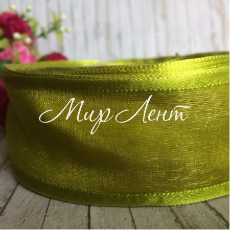 Органза з атласним кантом, 4 см, оливковий