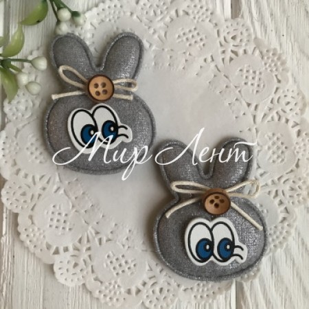Аплікація тканинна кролик з вічками, 5х4 см, сірий, шт.