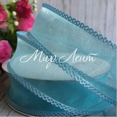 Органза с ажурным краем, 2,5 см, светло-бирюзовый