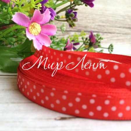 Атлас горох 0,9 см, червоний, рулон 45 м