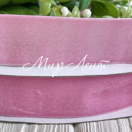 Стрічка велюр, 4 см, рожевий, метр