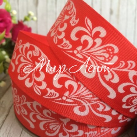 Репс 2,5 см, орнамент, красный