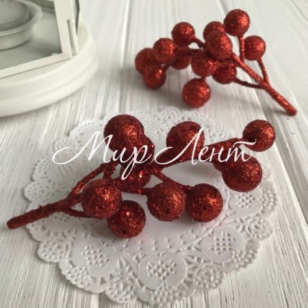 Гілочка з ягідками у гліттері, 11,5 см, червоний, шт.