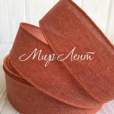 Котонова стрічка з дротяним кантом, 3,8 см, помаранчева, метр