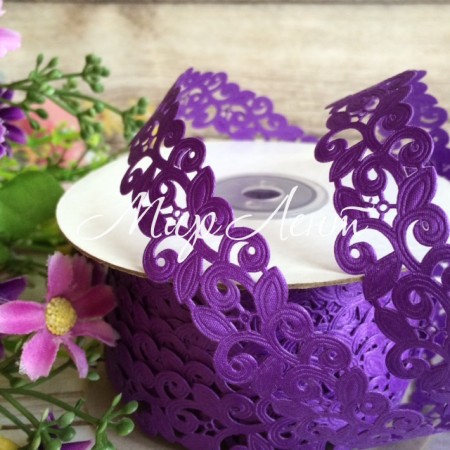 Стрічка-мереживо, 2 см, темно-фіолетова