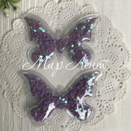 Силіконовий метелик з наповнювачем, 7х4,5 см, фіолетові зірки, шт.