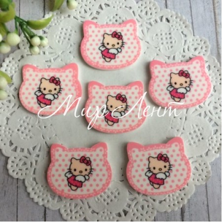 Кабошон, Кітті в горох, 3х2,3 см, світло-рожевий