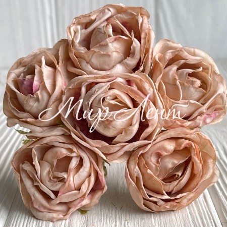 Винтажная роза, 3,5 см, бежевая, пучек из 6 цветочков