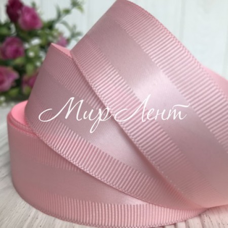 Репс з атласною смугою, 2,5 см, світло-рожевий, метр