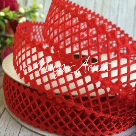 Мереживна стрічка сіточка, 2 см, червоний, метр