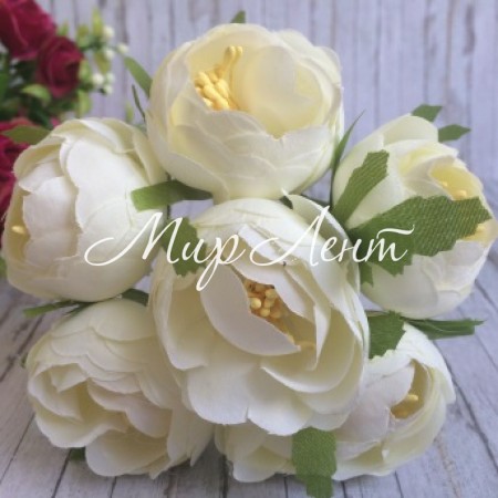 Півонії тканинні на гілочці, 4 см, молочні