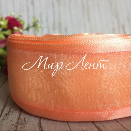 Органза з атласним кантом, 4 см, персиковий