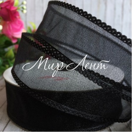 Органза з ажурним краєм, 2,5 см, чорний